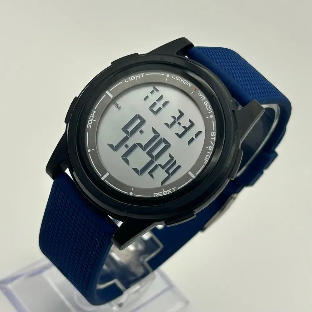 LENQIN Blue Minimalist Men’s Digital Watch Working New Battery